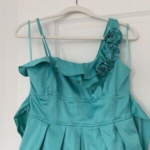 Charlotte Russe Women Juniors One Shoulder Rosette Aqua Dress, Size 7/8 juniors
